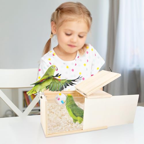 Parakeet Nesting Box Cockatiel Nesting Natural Pine Bird Nest Bird Breeding Box House Acrylic Transparent Bird Box with Detachable Wooden Board for Lovebirds Cockatiel Budgie Conure Parrot XL - size: XL(13.3*7.4*6.6inch)