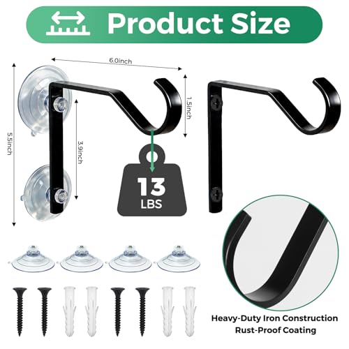 2 Pack Heavy Duty Window Bird Feeder Hooks Suction & Screw Mount | Heavy Duty Rust Resistant Metal Hooks, High Load Bearing, Minimalist Design for Bird Feeders, Wind Chime & Yard Garden Decor
