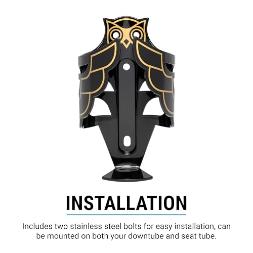 Portland Design Works Water Bottle Cage - Lightweight Water Bottle Holder for Bikes, Owl Cage, Black/Gold - style: Owl Cage- Black/Gold