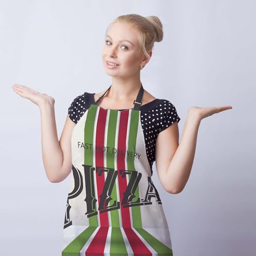Cute Cooking Apron for Men Retro Pizza Pinafore Aprons for Women for Kitchen Cooking Restaurant BBQ Painting Crafting Gardening 27” (W) x 31” (H), Waterproof Apron - color: Retro Pizza