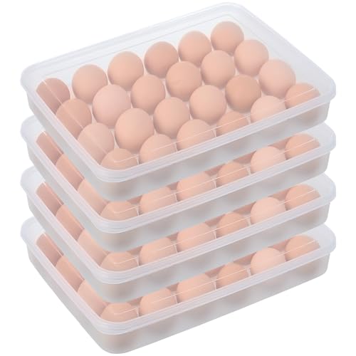 96 Egg Holders for Refrigerator,4 Set Clear Deviled Egg Tray with Lid,Plastic Egg Storage Container,Egg Organizer for Protect and Keep Fresh,24 Egg Tray x 4 Pack - size: 96 Eggs
