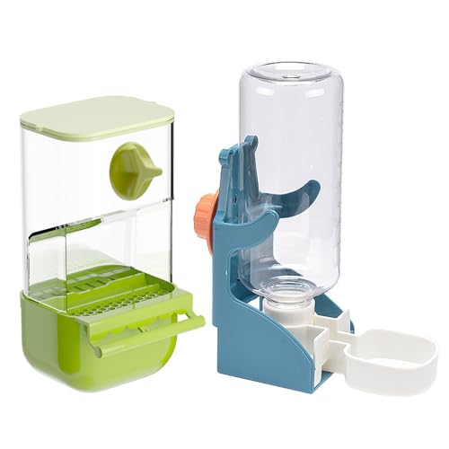 Automatic Bird Feeder for Cage No Mess Bird Feeder Water Dispenser Set | Acrylic Parrot Food Container Drinker Cage Accessories for Parakeet Canary Finch Cockatiel Lovebirds - color: Green + Blue