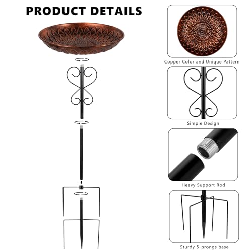 Metal Bird Baths for Outdoors, 38" H Birdbath with 11.4 Inch Bowl | Standing Bird Bath & Bird Feeder for Outside Garden Patio Yard Lawn Decor, Copper - color: Copper