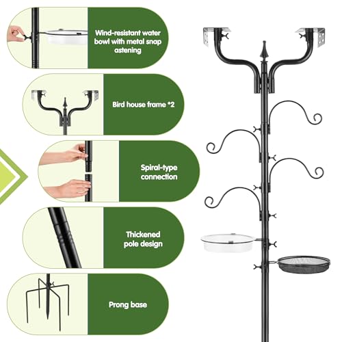 Upgraded Bird House Pole Heavy Duty Bird Feeder Pole Thickened Pole with 4 Hooks,Wind-Resistant Water Bowl,Mesh Tray,Y-Shape Platform Bird House Frame for Yard Garden Backyard(Not Include Birdhouse) - size: Without Baffle