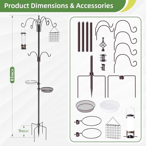 83" Bird Feeding Station Kit with Multiple Hooks, Heavy Duty Metal Bird Feeding Station with Seed Tray & Mesh Basket, Easy Assembly Ground Mounted Bird Feeder Pole for Garden Yard Outdoor - size: 83"Bird Feeding Station