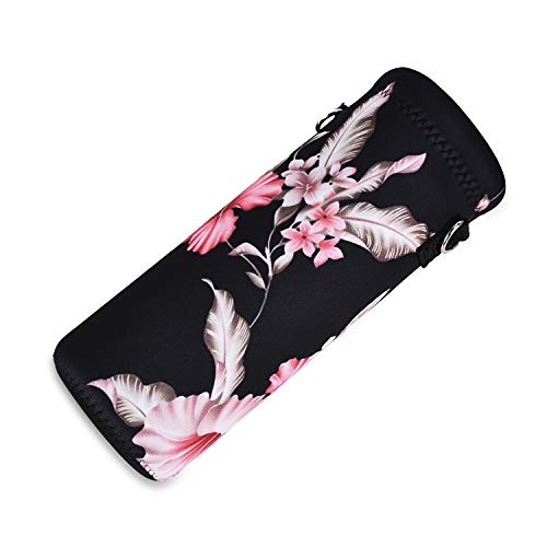 AMARY 500ML Neoprene Water Bottle Carrier Bag with Adjustable Shoulder Strap,Insulated Water Bottle Cover for Stainless Steel/Glass/Plastic Bottles 16.9OZ (Flowers-3) - color: Flowers-3