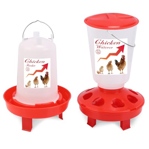 Chick Feeder and Waterer Set Top Fill 3.3LB Feeder and 0.4Gal Waterer with 3 Adjustable Heights Legs for Chicks