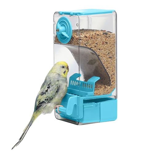 Automatic Bird Feeder, Bird Cage Feeder with Perch for Parakeet Canary Cockatiel Finch (Blue) - color: Blue