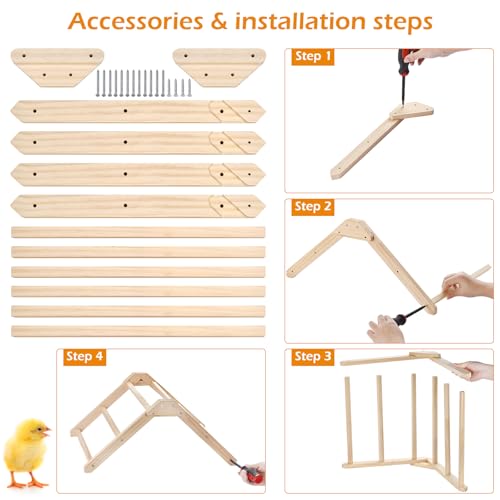 Chicken Roosting Bars, 3-Tier Wooden Perch, 19.6" L x 14.1" W x 8.6" H, Square Design, Natural Wood, for Coop and Backyard