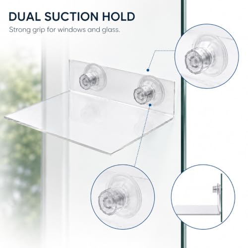 HANABASS Suction Cup Bird Perch Platform for Window and Shower, Acrylic Clear Flat Parrot Stand for Parakeet Cockatiel Macaw, Portable Wall Mounted Accessory