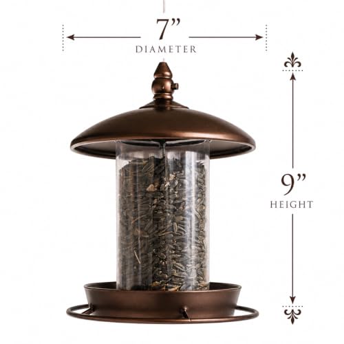 Metal Bird Feeder for Outside Hanging,Wild Bird Feeders for Cardinal, Large Roof and Tray - 6 Port - color: Chestnut Brown