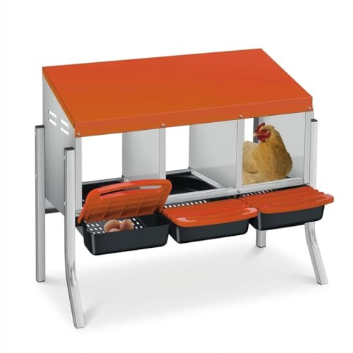 Chicken Nesting Boxes, Heavy-Duty 8-Compartment Metal Chicken Nesting Box – Removable Tray, Ventilation Holes, Easy Egg Collection, Rustproof Galvanized Steel - Orange - 3 - Slot - with Legs - color: Orange, size: 3 - Slot - With Legs
