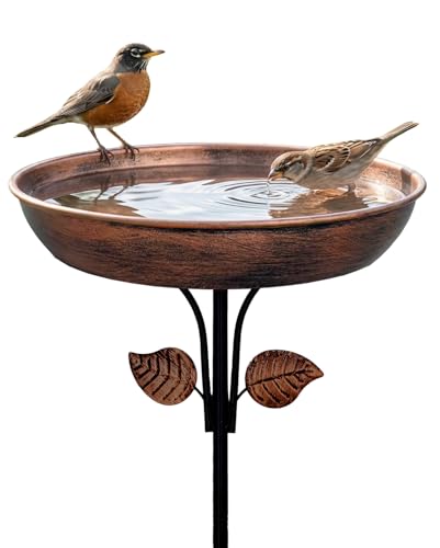 12" Bird Bath for Outside with Stake, Metal Garden Birdbath | 0.7 Gal Capacity, 2" Shallow Bowl, Rust Resistant Metal, Easy Cleaning, Garden Yard Patio Decor