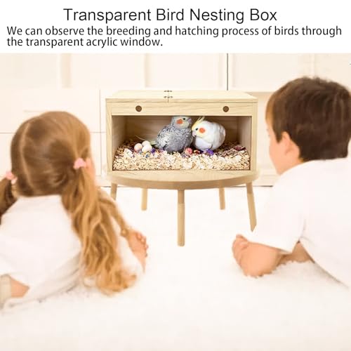 Tfwadmx Parakeet Nesting Box, Transparent Bird Nest Breeding Box, Wood Parrot Nest Box with Perch Bird Cage House for Cockatiel Lovebirds Budagie Canary Finch(L) - color: L