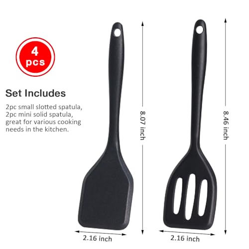 Small Silicone Serving Spatula Set of 4 for Egg, Steak, Pancake | Non-stick, Non-Scratch, Flexible, Easy to Clean - color: Black