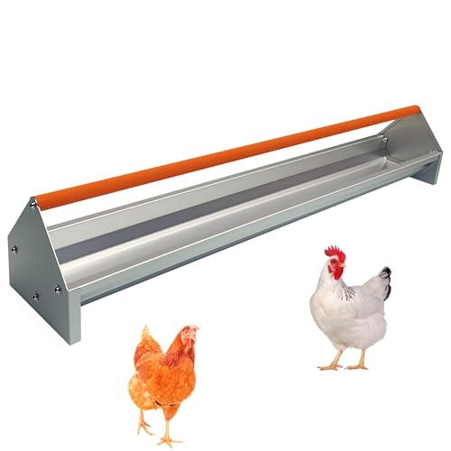 45" Chicken Trough Feeder, 5 Gallon Galvanized Steel Feed Trough with Drainage Holes & Red Crossbar | Heavy Duty, Rust-Proof Metal Duck Chicken Feeder Orange - color: Orange