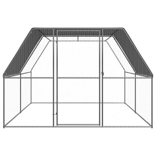 Large Chicken Coop Outdoor Walk-in Chicken Cage 9.8x9.8x6.6 FT Galvanized Steel Poultry Hen House Run with Lockable Door for Backyard Garden, Silver - color: Silver-D
