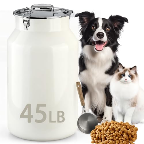 Dog-Cat Food Storage Container 45 lb/48 Qt, Large Stainless Steel Pet Food Bin with Airtight Lid & Scoop Included, Durable 304 Metal Storage for Dogs & Cats - size: 48Qt