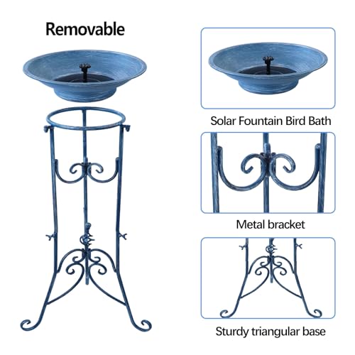 Multifunctional Solar Bird Bath, Solar Powered Bird Bath Fountain | Metal Birdbath Stand and Solar Fountain Bird Bath Bubbler Combo Set,High-efficiency solar panels（Blue） - color: Blue