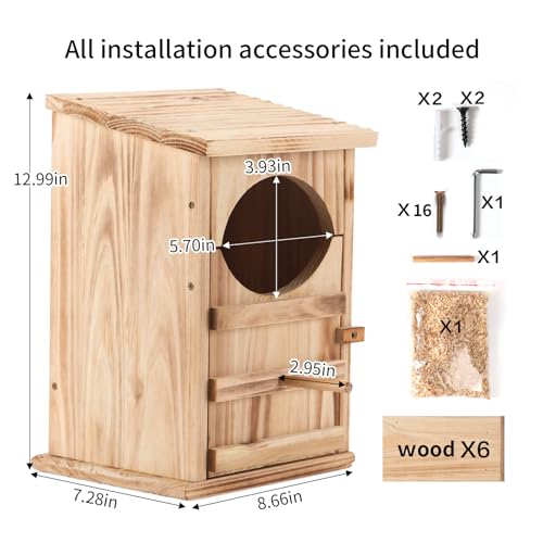 Screech Owl Nesting Box for Outdoors with Easy-Clean Door | Owls House, 13×7.3×8.6 In, Cedar Wood, Quick Assembly, Weather-Resistant Design, Includes Natural Shavings