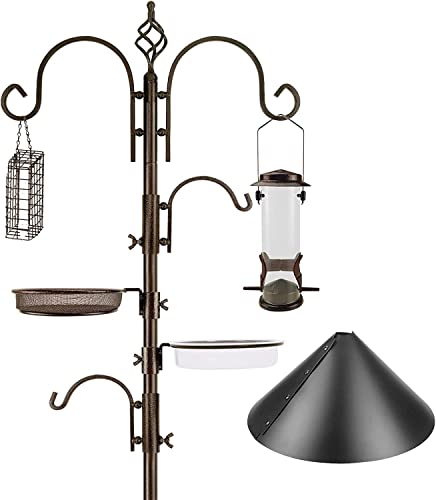 Bird Feeding Station Kit with Squirrel Baffle and Suet Cage Wild Bird Feeder Kit with Mesh Tray, Fruit Hook, and Double W Hook for Attracting Wild Birds - size: 17" L x 17" W x 91" H