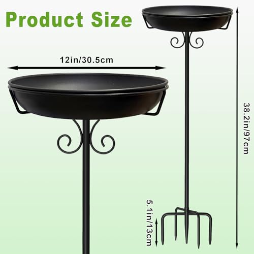 38In Freestanding Bird Bath for Outside, Detachable Birdbaths with Metal Stake, Bird Bath Feeder Bowl for Outdoors Garden Patio Yard Lawn,Sturdy Upgraded 5 Pronged Base (Black) - color: Black