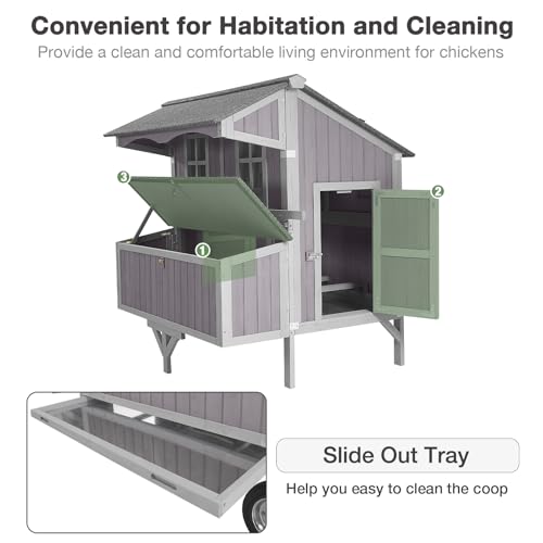 Extra Large Chicken Coop with Super Large Wheels, Mobile Hen House Poultry Cage with Strong Iron Frame, Outdoor Chicken House with 3 Nesting Boxes, 3 Perches for 4-6 Chickens