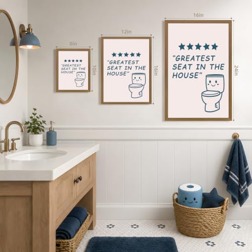 GELDSTEI Wood Framed Greatest Seat in the House Bathroom Wall Art 16x24 in | Cute Toilet Illustration Wall Decor, Humorous Wall Decor for Powder Room and Guest Bathroom, Fun Gift for Family Friends - color: Toilet, size: 24"L x 16"W