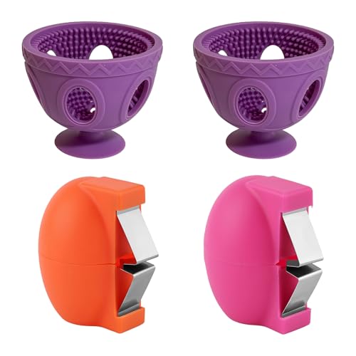 4PCS Silicone Egg Washer Brush + Egg cracker, Multifunctional Egg Cleaner Scrubber Egg Cutter Tool for Fresh Hard Soft Boiled Eggs Fruits Vegetables Kitchen Home Cooking Baking Chicken Coop