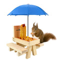 Squirrel Feeder Table with Umbrella, Wooden Squirrel Picnic Table Feeder, Sturdy Squirrel Feeder Corn Cob Holder, with Solid Structure and 2 x Thick Benches(Blue) - color: Blue