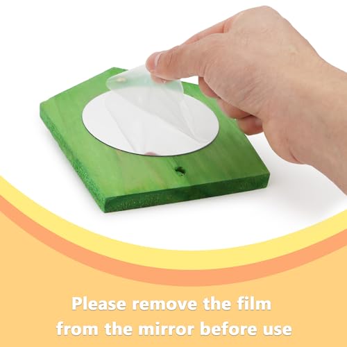 Hypeety Bird Mirror Toy with Perch Cage Standing Perch Wood Toy for Parrots | Natural wooden perch included, clear acylic miror, for parakeet/cockatiel/finch/conure/lovebird, random color, rhombic shape - color: Rhombic Shape