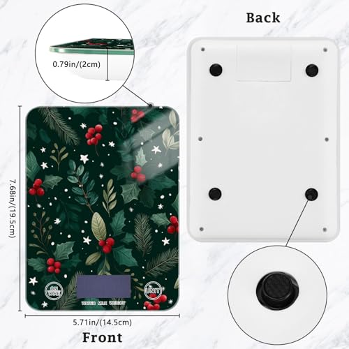 Food Scale Kitchen Scale Food Weight Scales Digital Weight Grams and Ounces Small Electronic Food Scale for Baking Cooking Holly Berries Pine Needles Stars Dark Green - color: Holly Berries Pine Needles Stars Dark Green