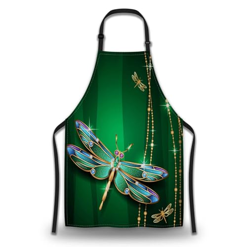 Garden Apron for Women Beautiful Vivid Dragonfly Aprons for Men for Kitchen Cooking Restaurant BBQ Painting Crafting Gardening 27” (W) x 31” (H), Waterproof Aprons - color: Dragonfly