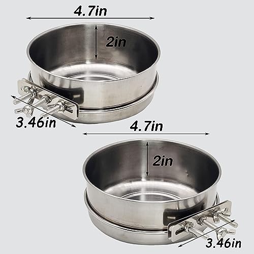 Hamiledyi 2 Pcs Dog Crate Bowl Stainless Steel Puppy Bowls Durable Spill-Proof Pet Water Bowl Hanging Water/Food Metal Bowls for Puppy Medium-Sized Dogs Cats (4.7'' x 2'') - size: XS (19 OZ×2)