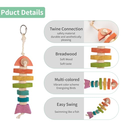 Bird Toys & Bird Perch, Bird Wooden Block Chewing Toy Parrot Foraging & Puzzle Toys Bird Cage Accessories for Conures Parakeets Cockatiels Lovebirds African Grey Macaws (Colorful Fish) - color: Colorful fish