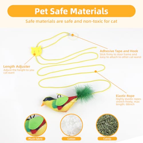 Tocirelo Interactive Hanging Cat Toy Bird with Catnip Feather, Door Cat Toy | 3Pack Realistic Interactive Motion Activated Chirping Bird for Indoor Cats, Bored Kitten Kicker Chase Exercise Door Frame Toy - style: Mult-Bird Cat Toy