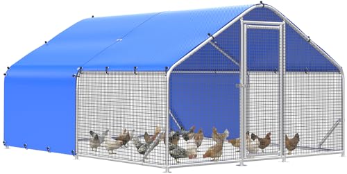 Sino Luban Large Metal Chicken Coop Run with Hardware Cloth Anti-Rust for 20 Chickens/Ducks, Chicken Runs for Yard with Waterproof Cover, Chicken Enclosure Pen Outdoor, Walk-in Poultry Cage - size: 11.8' L x 8.8' W x 6.4' H
