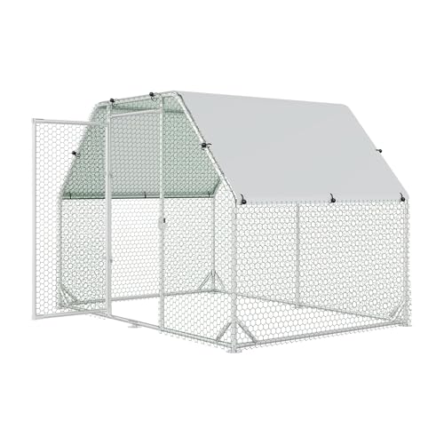 4ever2buy Metal Chicken Coop, 9.2x6.3 FT Walk-in Chicken Run Pen Poultry Cage, Water-Resistant & Anti-UV Cover, Large Chicken Coop for 6-8 Chickens - size: 110.3"L x 74.8"W x 76.8"H