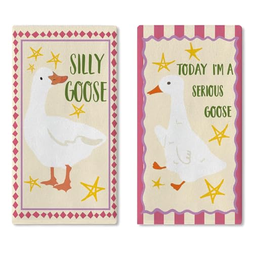 Silly Goose Kitchen Dish Towels Set of 2, Funny Today I'm a Serious | Goose Drying Hand Towel Baking Cooking Cloth, Farmhouse Bathroom Home Decoration Geese Lover Friend Gifts 18'' x 26'' - color: Daily-2