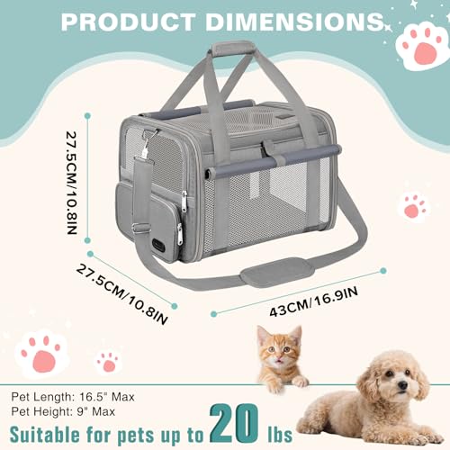 Cat Carrier Airline Approved Privacy Portable Top Load Pet Travel Bag | Soft Sided Pet Carriers for Small Cats Dogs Puppy up to 16 Lbs,Collapsible,Zipper Lock,Luggage Sleeve,2 Storage,Washable - color: Gray