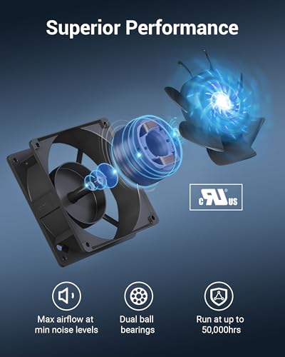 DEWENWILS 2 Pack 120V AC Fan, Waterproof Exhaust Fan 120mm, 18W 2850RPM 90CFM, DIY Cooling Fan for Refrigerator, Computer Case, Compressor Engine, Generator, UL Listed - size: 120mm×38mm, style: 2 pack