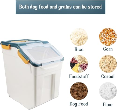 50LB Large Flour Storage Container Bin,2 Pack Airtight Plastic with Wheels Seal Locking Lid Dispenser Organizer Bin with Measuring Cup & Scoop for Flour, Rice, Grain 100LBS Total Capacity(Blue) - color: Blue/50lbs,2counts