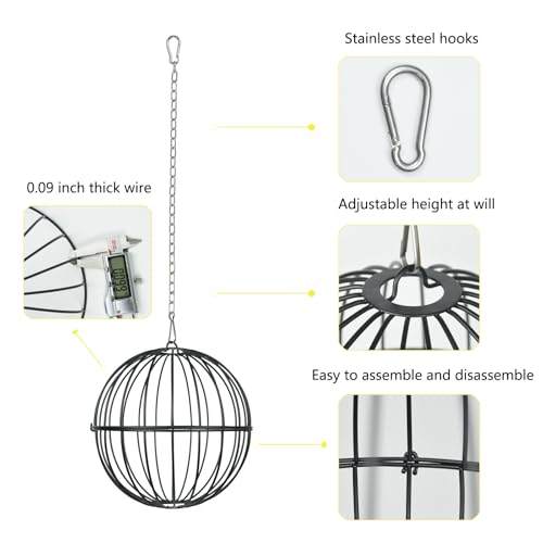 Hanging Chicken Feeder, 7.4 Inch Metal Large Chicken Ball Cage,Hen Food Rack, Chicken Feeding Supplies, Chick Coop Accessories.1 pcs Black