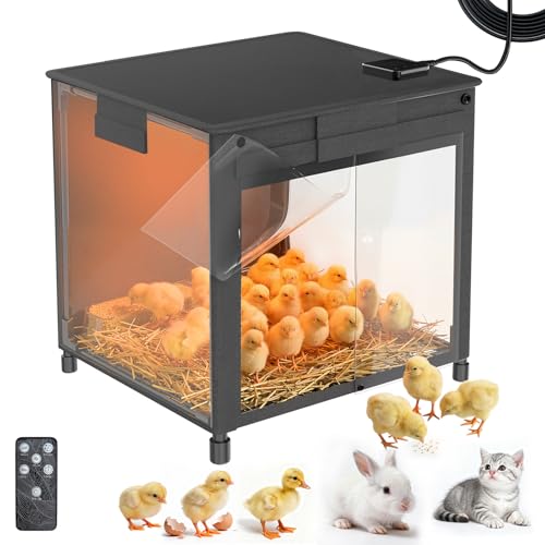 Brooder Box for Chicks, Upgrade Chicken Brooder Box with Adjustable Temp (77~95℉) & 9H Timer, Removable Feeder, Waterer, 10S Rapid Brooder Heating Plate, 200W Poultry Coop Heater Fits Ducks, Quails - color: Jet black