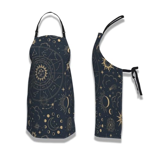 Cook Apron for Women Magic Astrology with Constellations Fun Aprons for Men for Kitchen Cooking Restaurant BBQ Painting Crafting 27” (W) x 31” (H), Waterproof Apron - color: Astrology