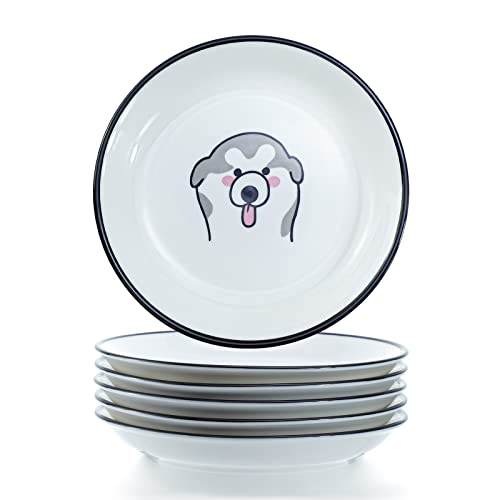 Funny Dogs Head and Butt Pattern Ceramic Sauce Dishes, Seasoning Dishes, Sushi Soy Dipping Bowls, Appetizer Plates, Dessert Plates, Little Cat Bird Feeding Bowls, Set of 6-Dogs-5 Inch - color: Dogs, size: 5 Inch