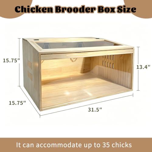 Large Chicken Brooder Box, All-in-One Brooder with Heating Lamps, Moisture Proof Pad, Thermometer, Cleaning Tools and Pee Pads, for Chicks, Quail, Hamsters, Up to 30 Chicks, 31.5" × 15.7" × 15.7"