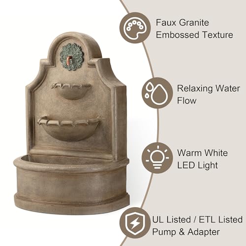 Glitzhome 37.25" H Outdoor Garden Water Fountain with LED Lights and Pump, Oversized Antique European Style 3-Tier Polyresin Cascading Floor-Standing Fountain for Porch Deck Patio Backyard Decoration - color: Antique