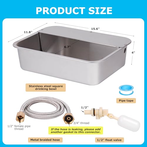 3 Gallon Automatic Dog Water Bowl Dispenser Outdoor Dog Waterer | Stainless Steel Outside Large Self Filling Auto Water Bowl for Dogs Cats Pets Livestock Chicken