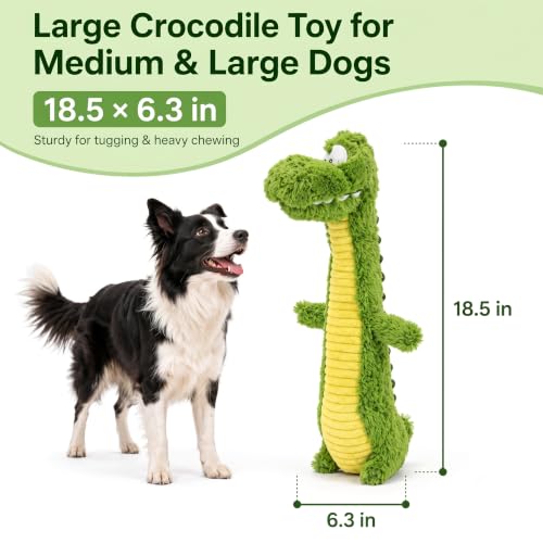 Squeaky Dog Plush Chew Toy, Interactive Tug Squeaky Toy for Chewers, Medium & Large Dogs & Fetch Play, 18.5 In Stuffed Long-Neck Crocodile Toy with Soft Plush Body for Gentle Gum Care & Boredom Relief - color: Green (Long‑Neck Crocodile)